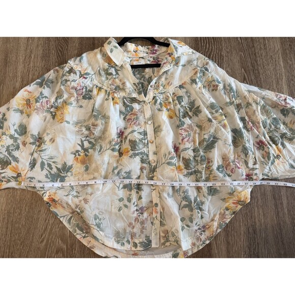 Anthropologie Pilcro Batwing Yoke Blouse Ivory Floral Combo Size Medium - Picture 9 of 10